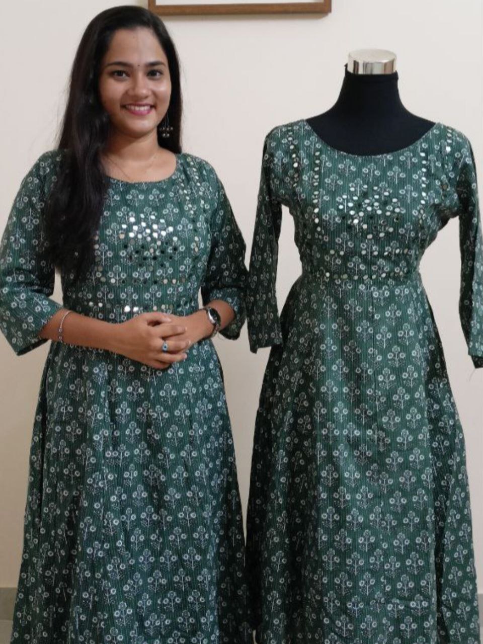 SC0002 - Panel cut cotton Anarkalis with self yoke, M and XXL sizes only available