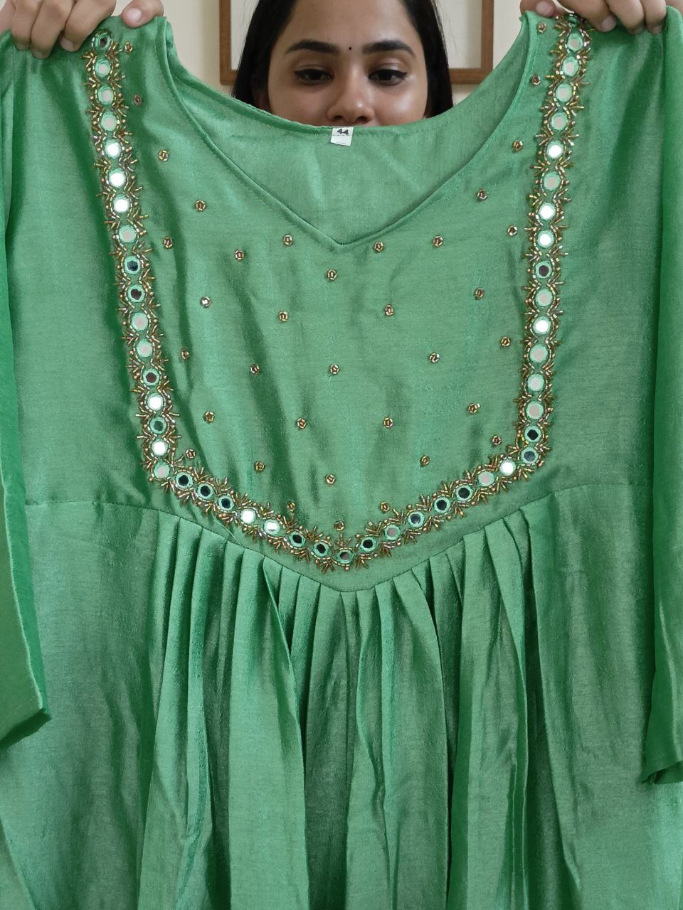 SC2508 - Plus size Vichitra Silk Partwear Aline kurti Pastel pista green shade, 3XL and 4XL sizes only available