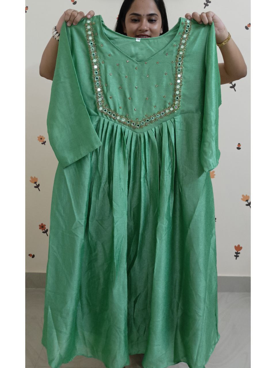 SC2508 - Plus size Vichitra Silk Partwear Aline kurti Pastel pista green shade, 3XL and 4XL sizes only available