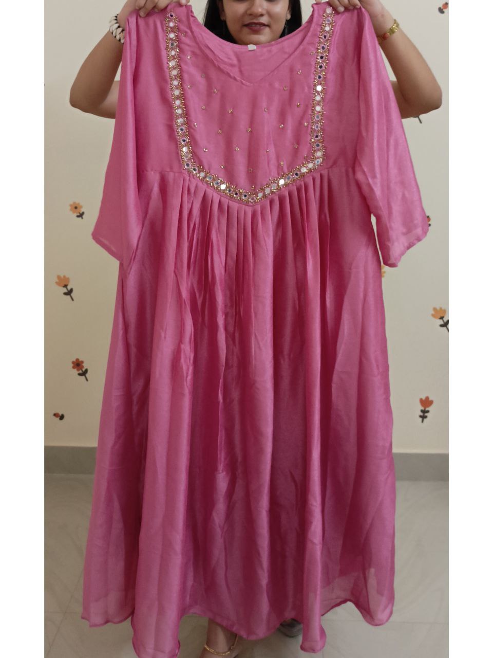 SC2505 - Plus size Vichitra Silk Partwear Aline kurti Pastel pink shade, 3XL size only available