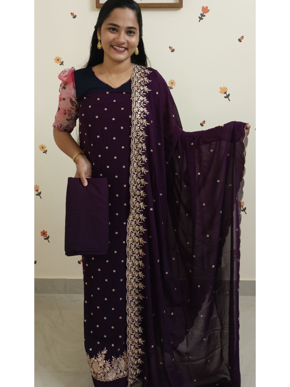 SC2719 - Premium Party wear Georgette Salwar materials, Grape wine shade