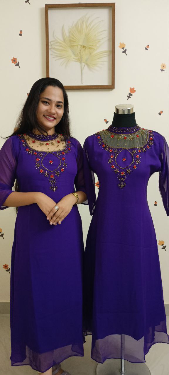 SC2724 - Jewel neck Aline kurtis, Purple shade