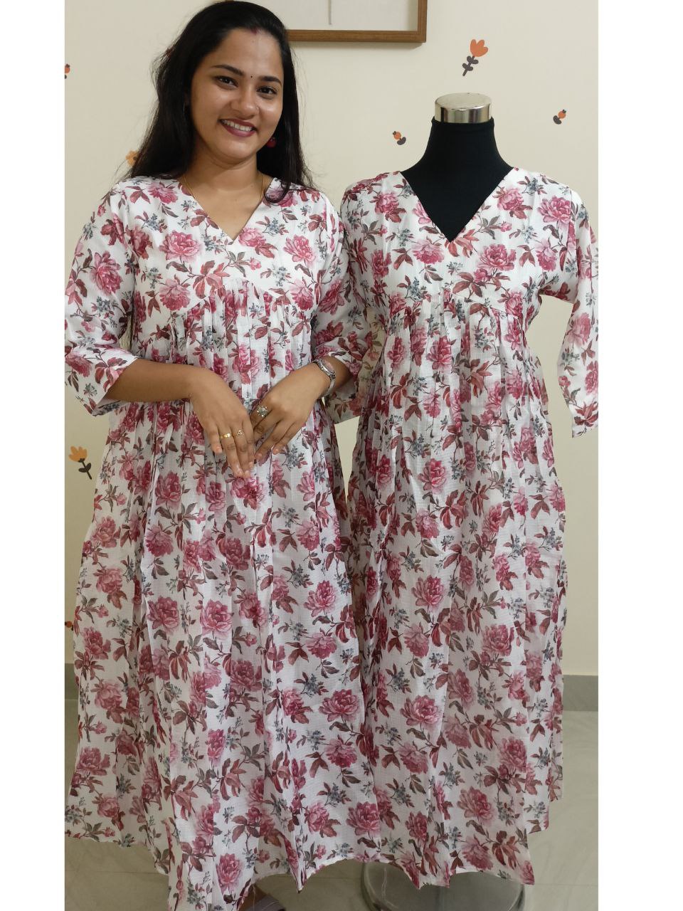 SC2798 - Net kota Aliya cut kurtis, Purple and pink floral prints