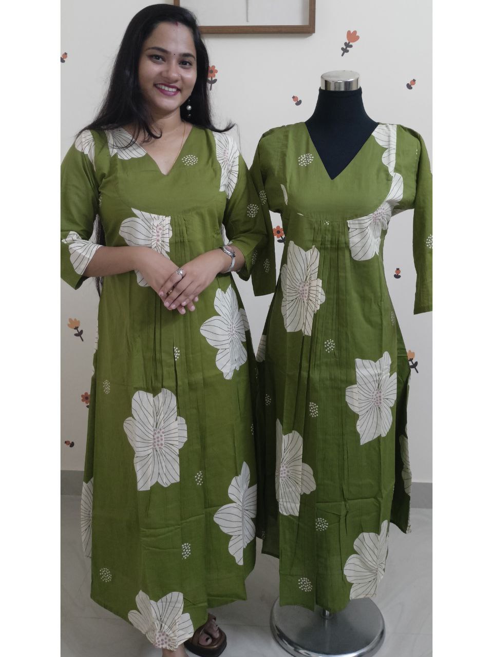 SC2856 - Comfy Cotton Aline Front Pleated Kurti, Lime Green shade