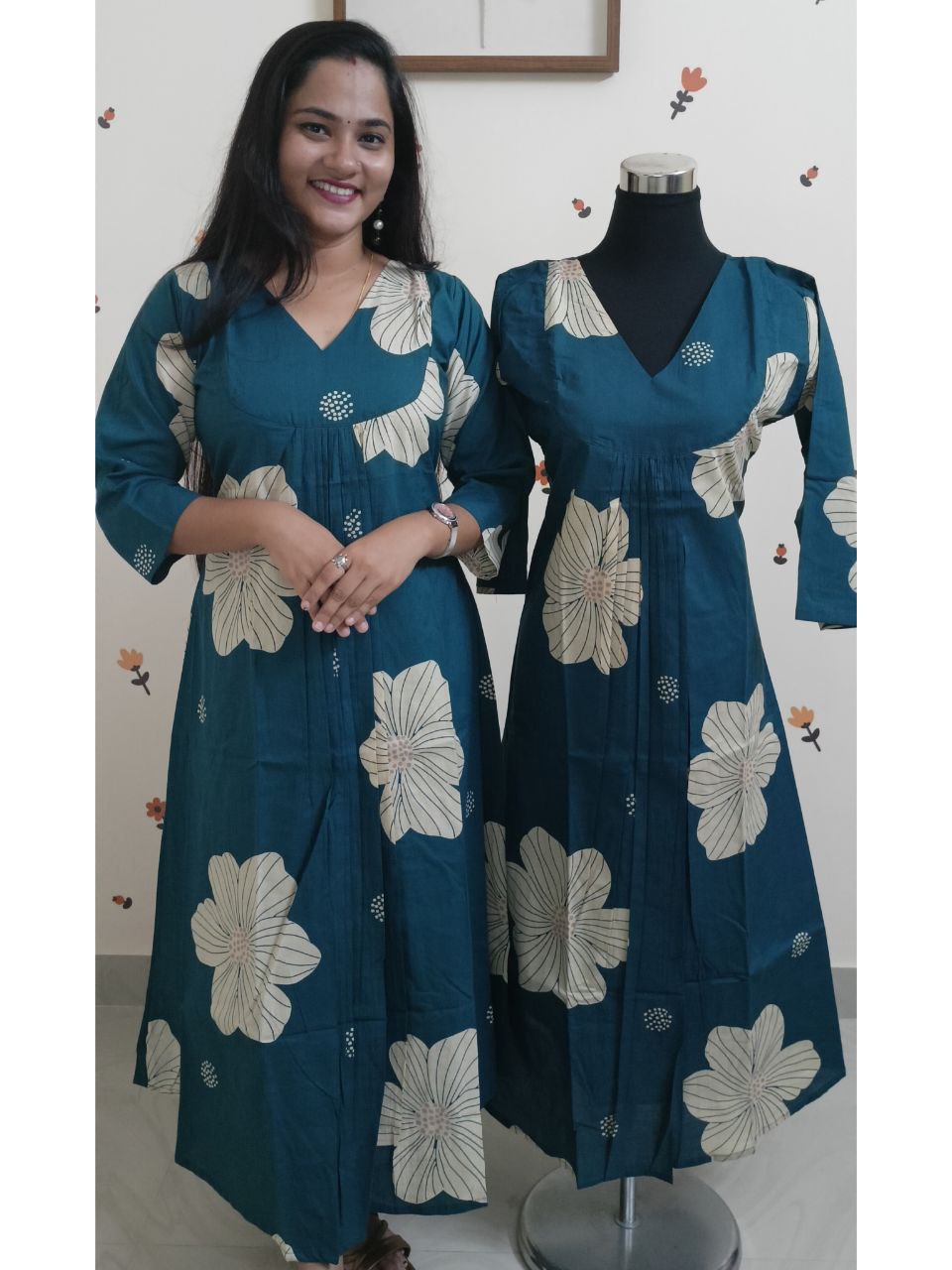 SC2860 - Comfy Cotton Aline Front Pleated Kurti, Peacock Blue