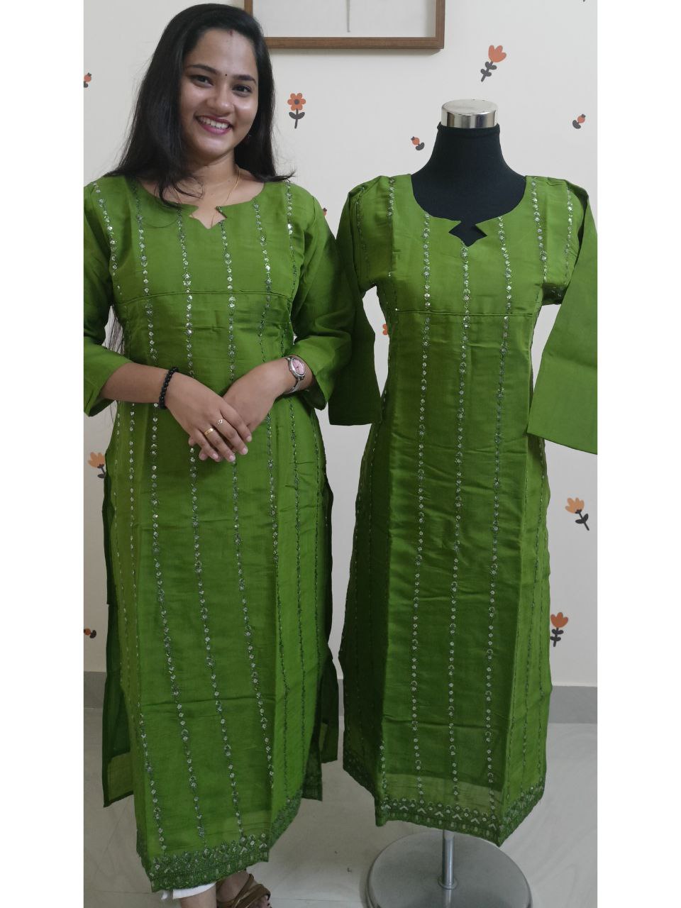 SC2877 - Premium Mul Chanderi Party wears, Mehendi Green shade