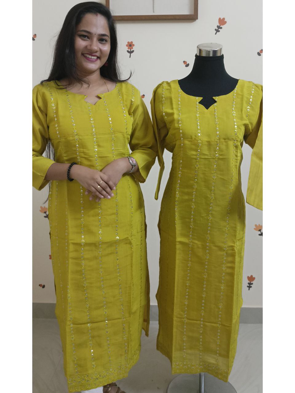 SC2881 - Premium Mul Chanderi Party wears, Lemon yellow shade