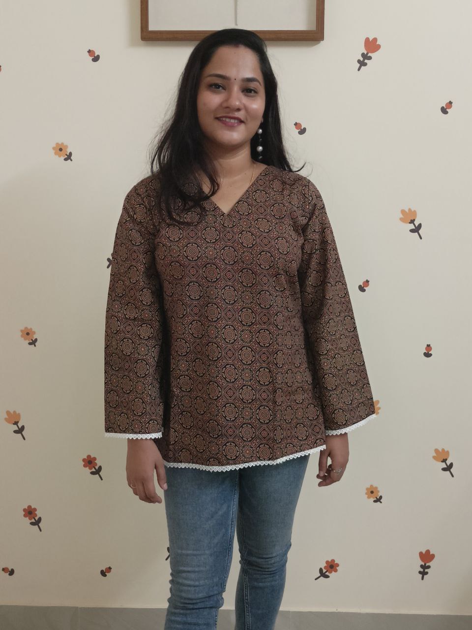 SC2970 - Trending Pakistani sleeves short kurtis, Black shade