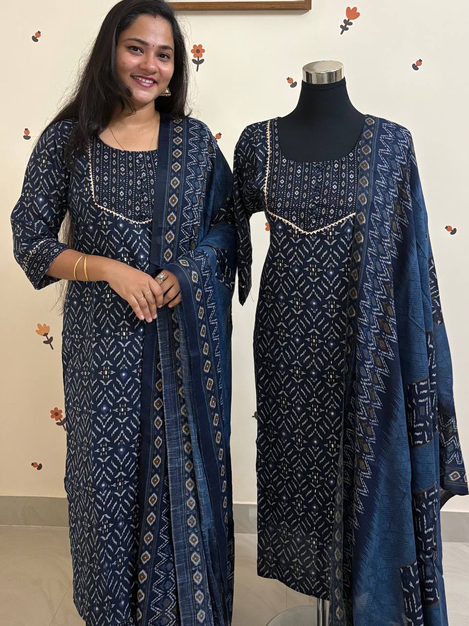 SC3015 - Soft cotton 3 piece salwar sets, Blue colour
