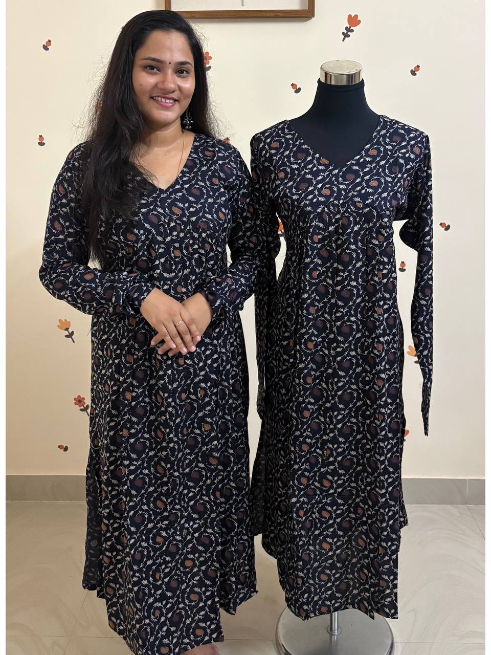 SC3020 - Aliya cut semi slitted chudi sleeve kurtis, Premium Rayon Fabric, Midnight Blue shade