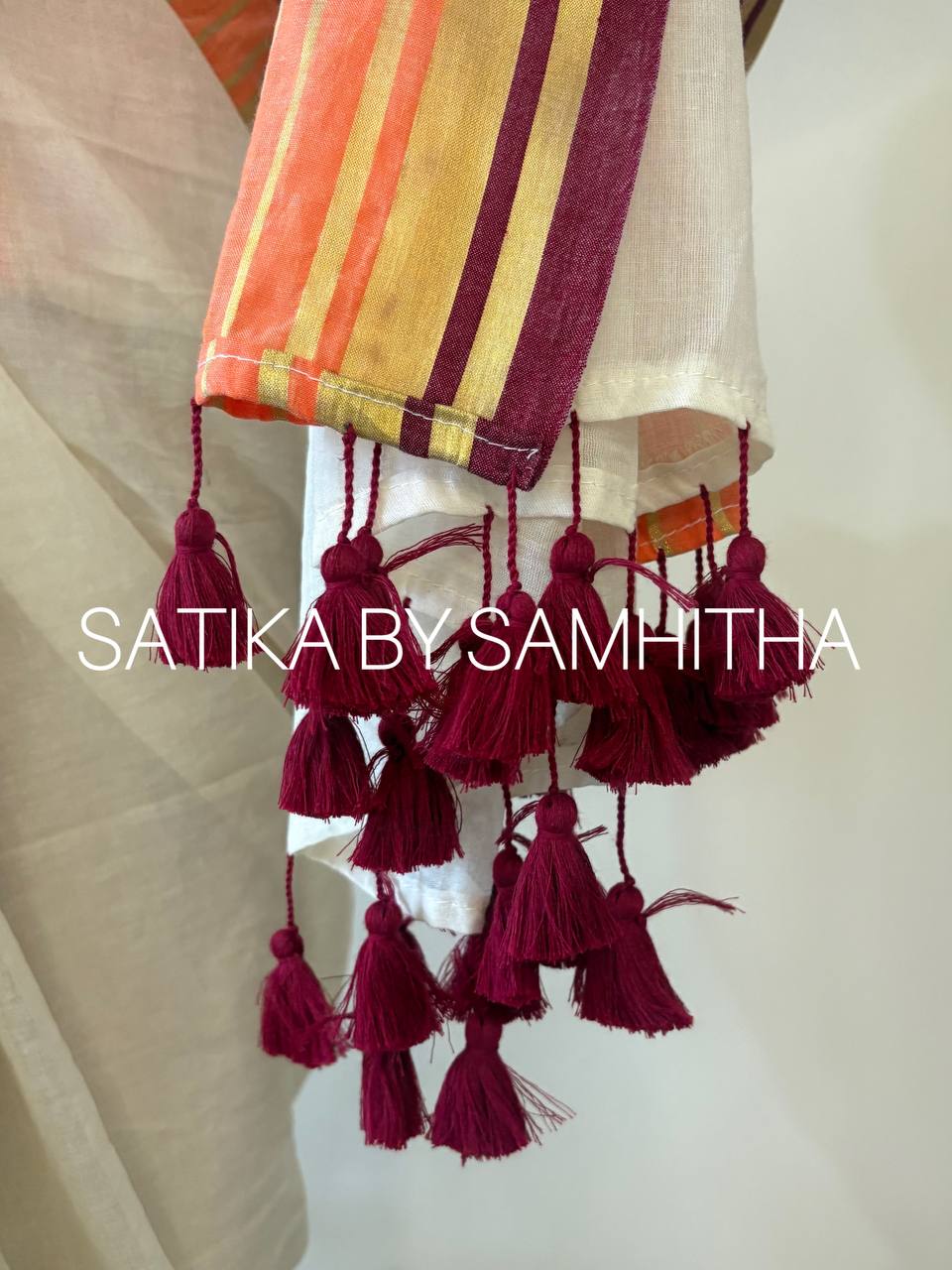 STSC12 - 120 count premium Mulcotton saree, vibrant orange and maroon-gold striped borders, Pre booking open now, dispatch within 10 working days