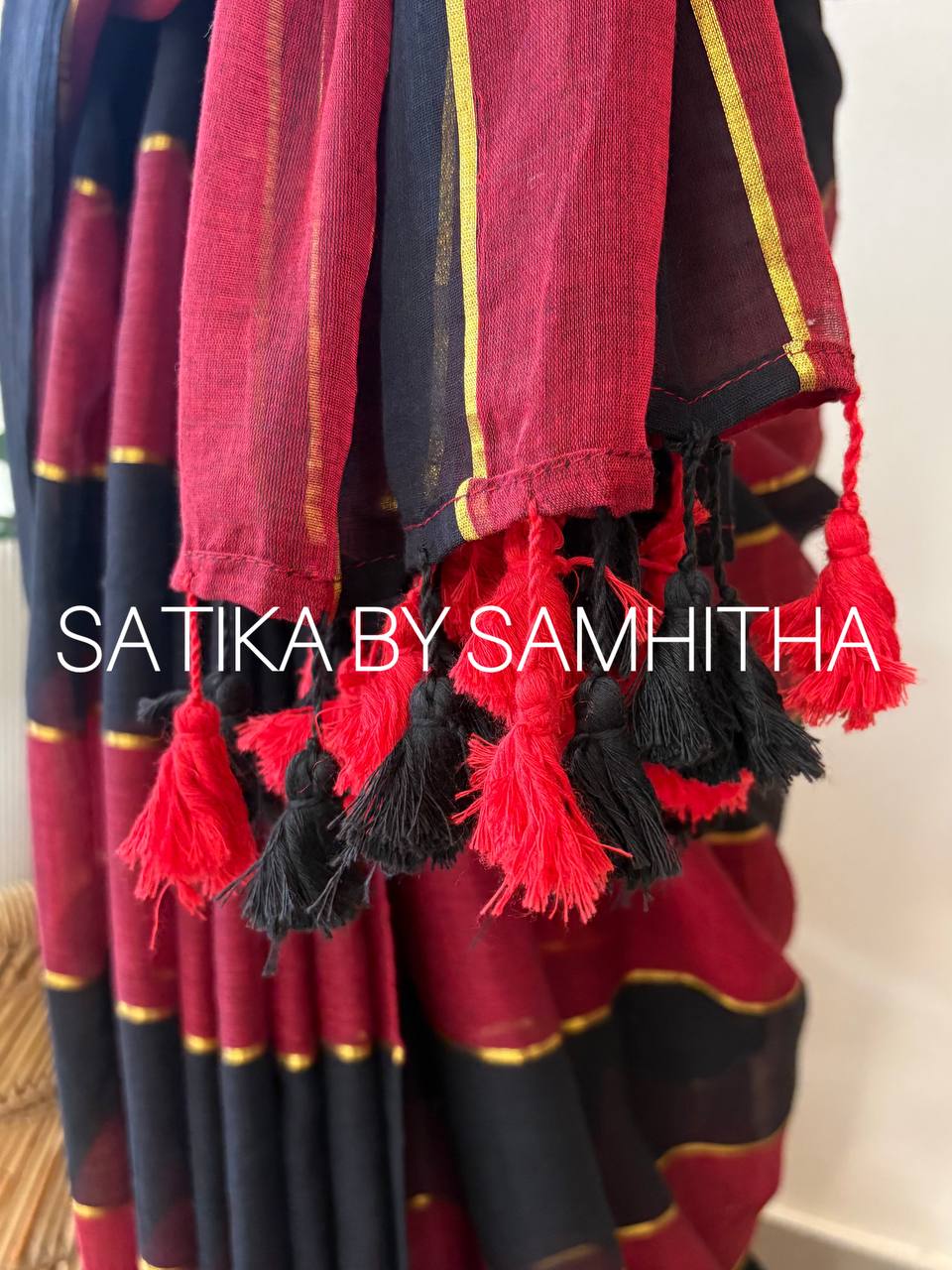 STSC15 - Premium Pure 120 Count Mul Cotton Saree, Multicolour stripes, Black and Maroon combination,Pre booking open now, dispatch within 10 working days