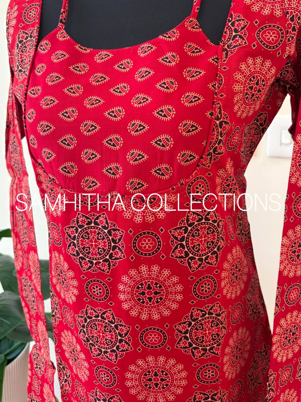 SC3081 - Comfy cotton kurtis with trending neck design, Ruby Red colour