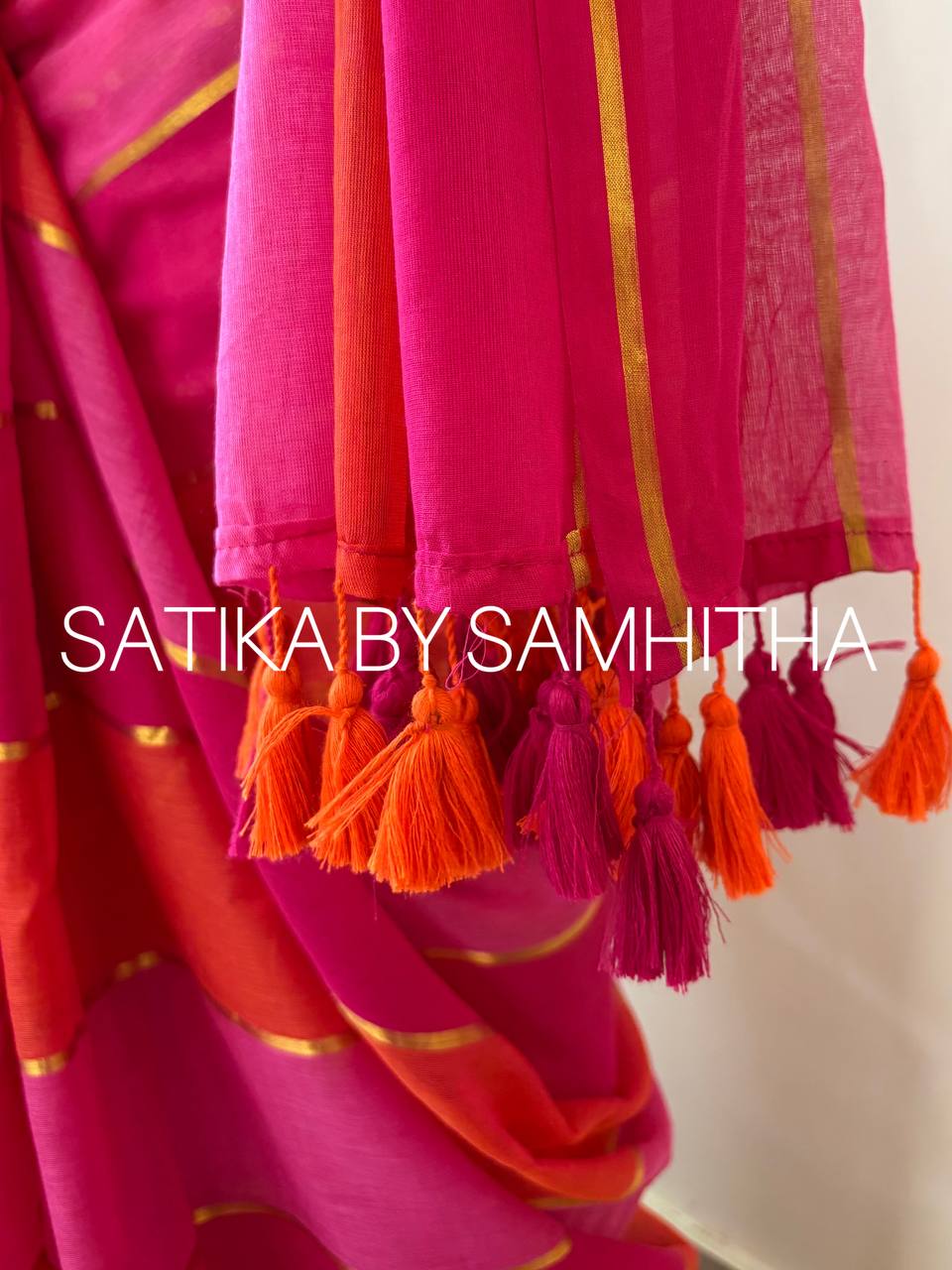 STSC16 - Premium Pure 120 Count Mul Cotton Saree, Multicolour stripes, Pink and coral hues combination,Pre booking open now, dispatch within 10 working days