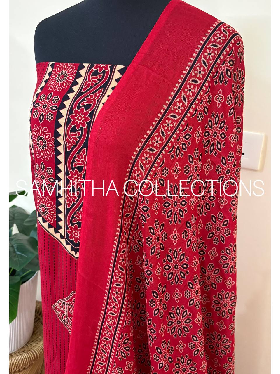 SC3123 - Cotton Rayon Salwar materials, Red colour