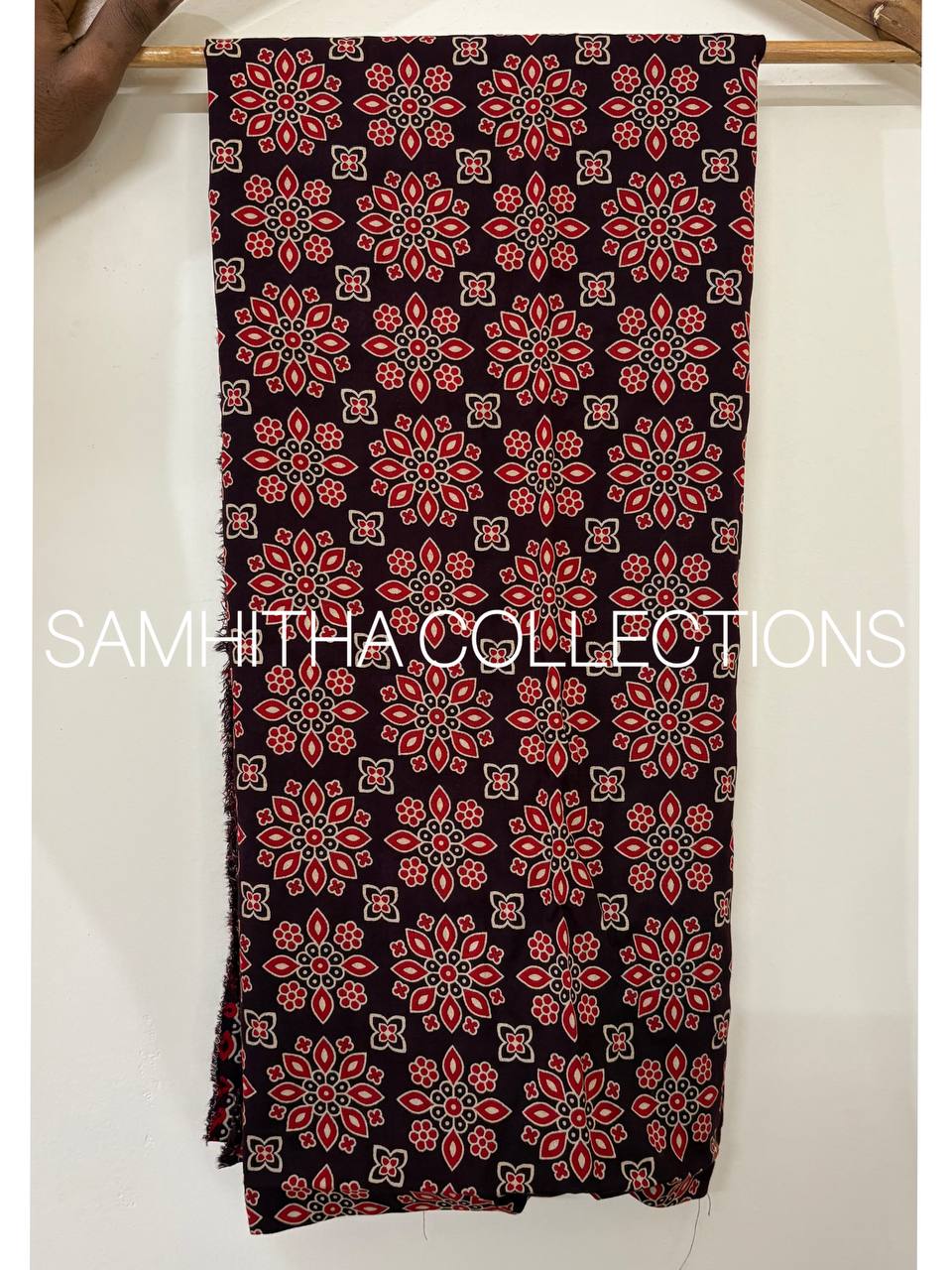 SC3125 - Cotton Rayon Salwar materials, Dark Purple colour with red prints