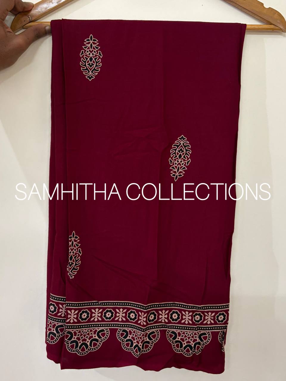 SC3129 - Cotton Rayon Salwar materials, Wine colour with black print