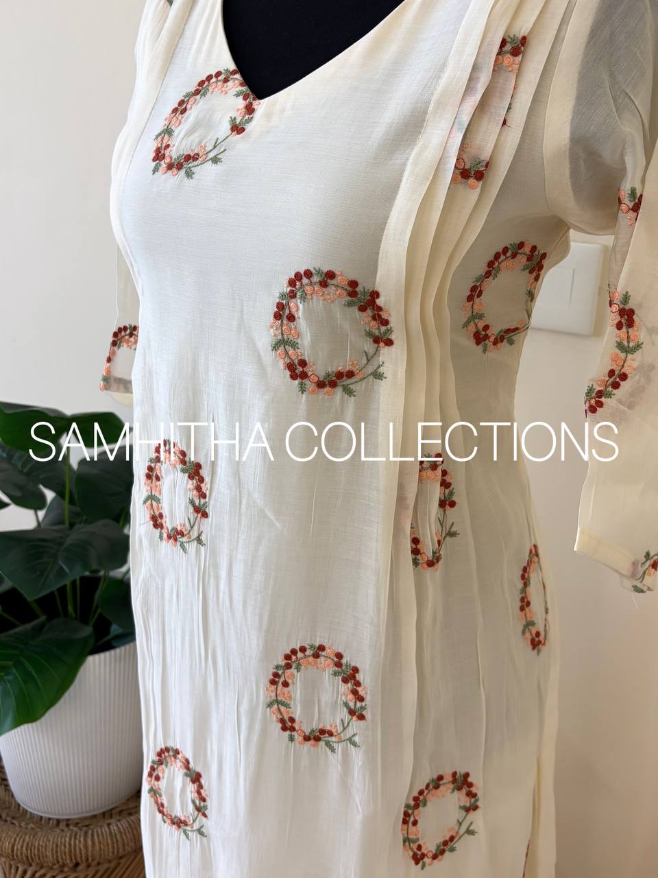 SC3310 - Premium Mul Chanderi Aline Long Frock dress, Heavily Thread embroidered in Shades of Brick Orange and Peach
