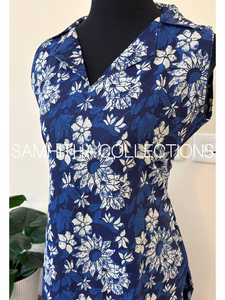 SC3325 - Comfy cotton coat collar neck co-ord sets, sleeves attached inside, Indigo colour