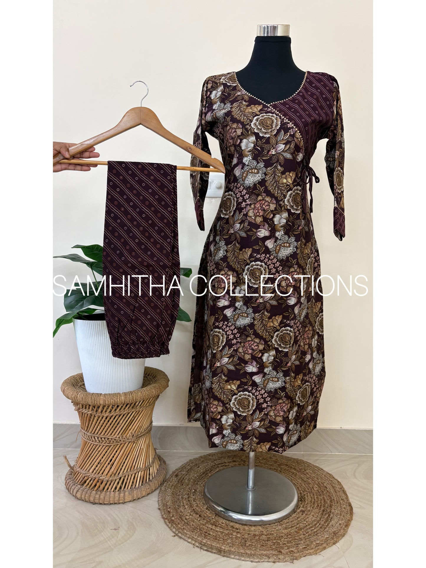 SC3180 - Premium Vertical Fabric co-ord sets with gottapatti lace highlights, Grape wine colour