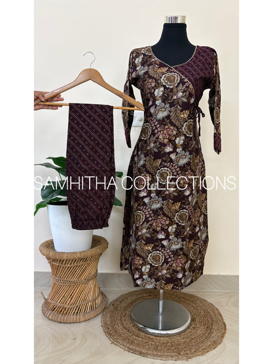 SC3180 - Premium Vertical Fabric co-ord sets with gottapatti lace highlights, Grape wine colour