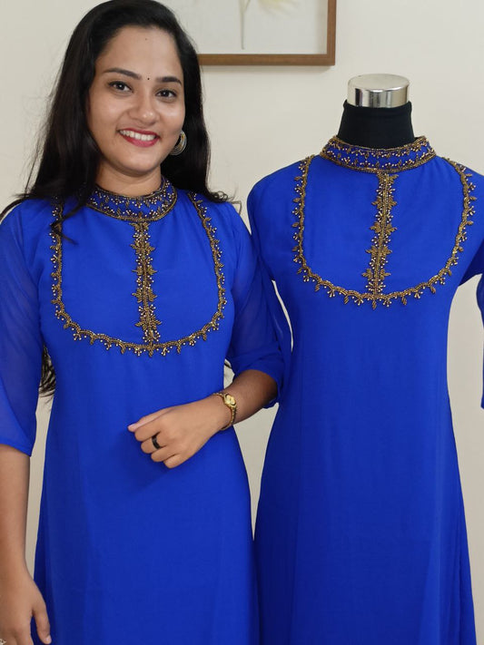 SC2240 - Solid Jewel neck Blooming georgette kurtis, L size only available