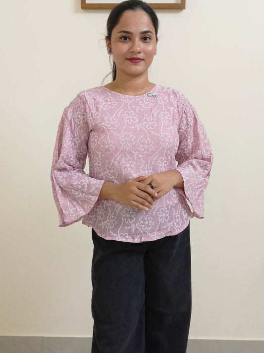 SC2380 - Baby pink shade Georgette Lycra mix short tops