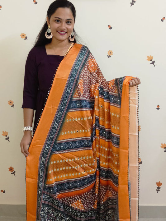 DU1213 -Muslin Silk Bandhni printed dupatta, Mango yellow shade