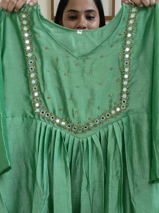 SC2508 - Plus size Vichitra Silk Partwear Aline kurti Pastel pista green shade, 3XL and 4XL sizes only available