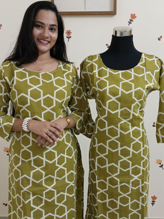 SC2511 - Kantha Cotton 2 piece  Co-ord set Lemon green shade, XXL size only available