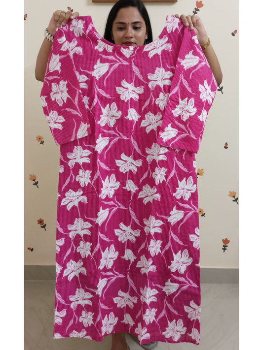 SC2521 - Plus size kantha cotton co-ord sets, kurti and bottom, Bright pink shade, 3XL and 4XL sizes only available