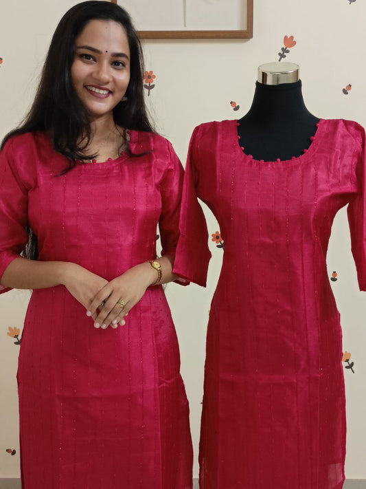 SC2537 - Vichitra silk slitted kurti Rani pink shade