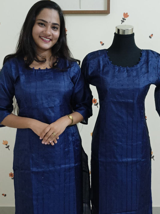 SC2541 - Vichitra silk slitted kurti Navy blue shade, L size only available