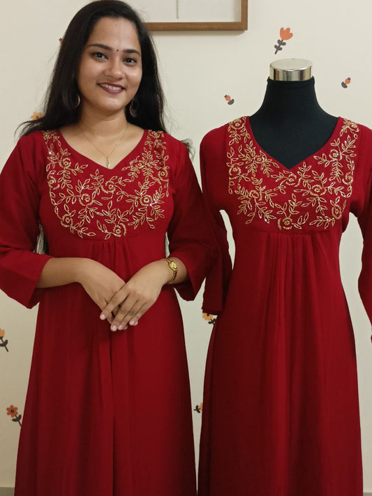 SC2668 - Heavily handworked Georgette Aline Partywear Kurtis, Crimson red shade