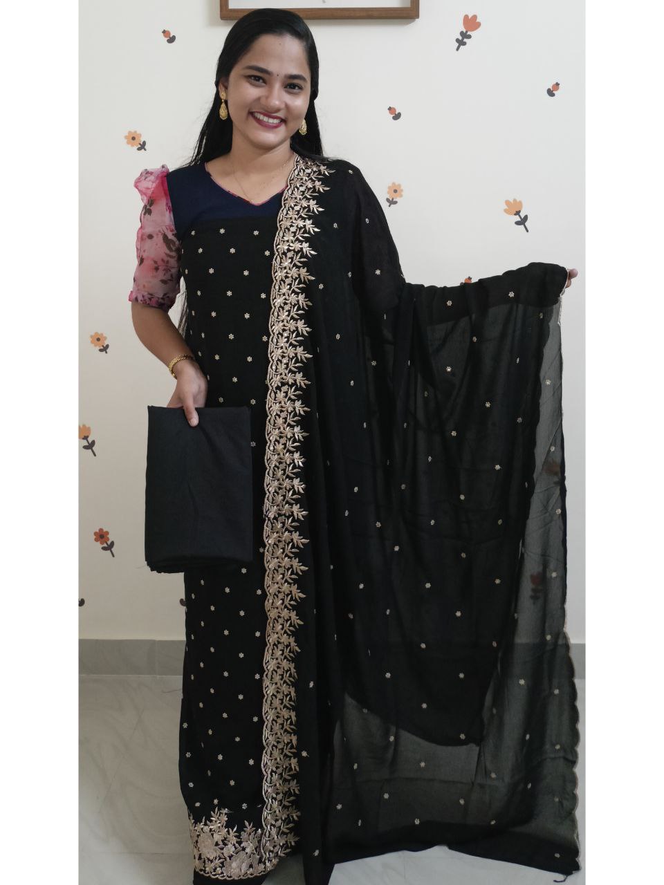 SC2716 - Premium Party wear Georgette Salwar materials, Jet Black shade