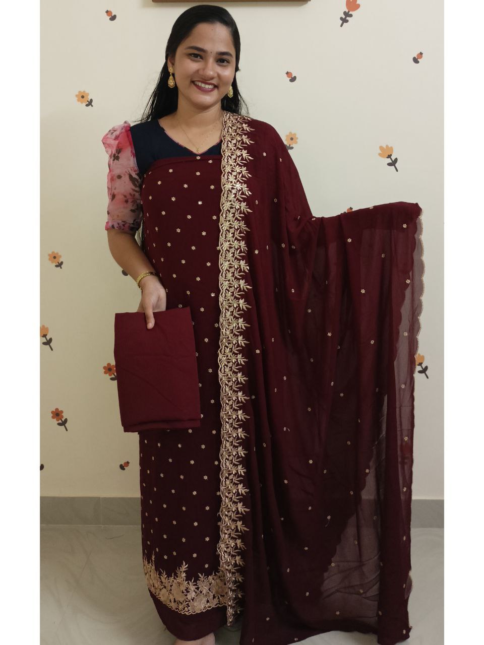 SC2715 - Premium Party wear Georgette Salwar materials, Burgundy Maroon shade