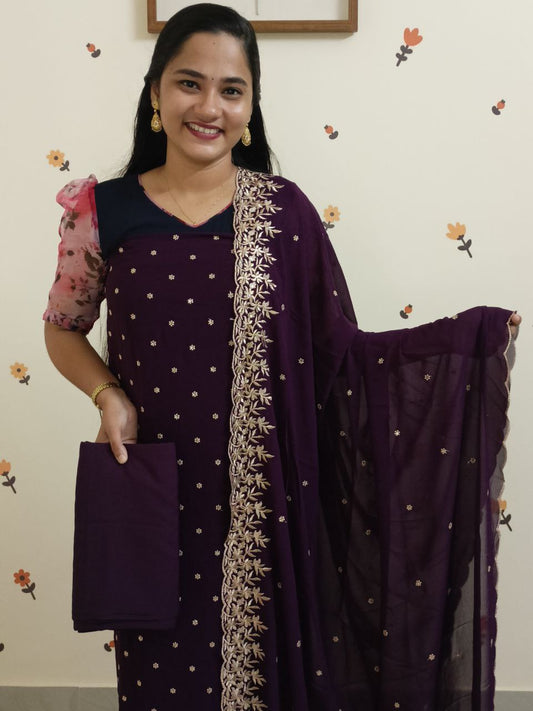 SC2719 - Premium Party wear Georgette Salwar materials, Grape wine shade