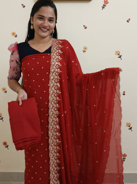 SC2717 - Premium Party wear Georgette Salwar materials, Rust Orange shade