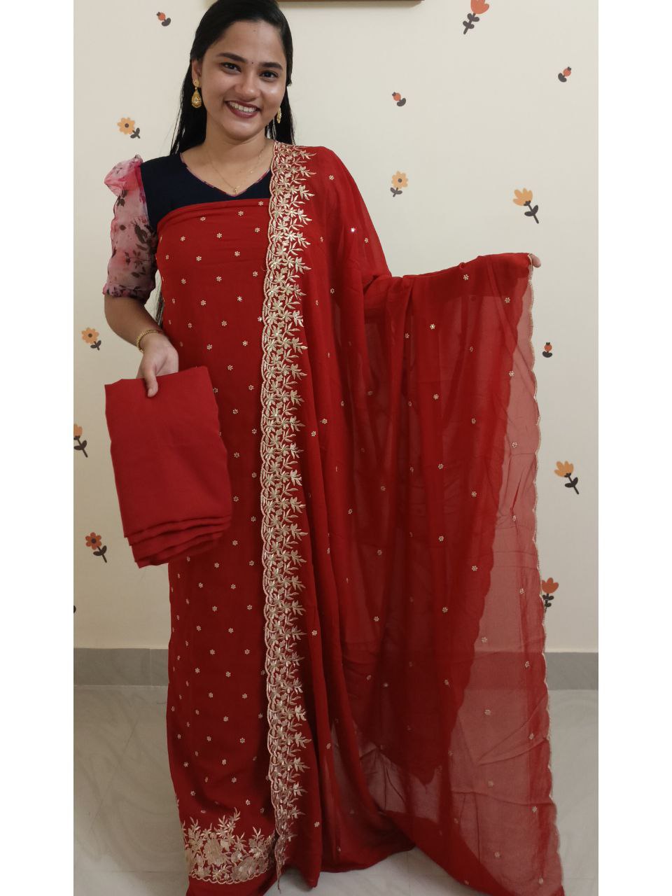 SC2717 - Premium Party wear Georgette Salwar materials, Rust Orange shade
