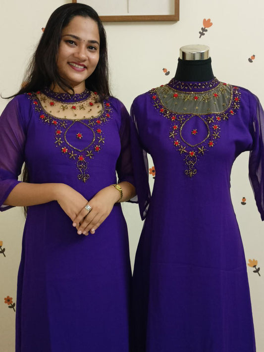 SC2724 - Jewel neck Aline kurtis, Purple shade