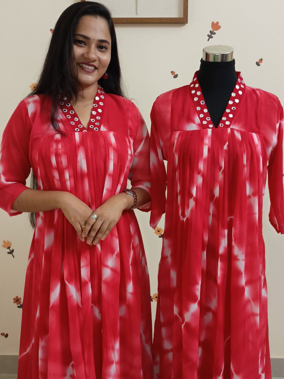 SC2738 - Christmas special Shibori printed Front pleated Aline kurtis