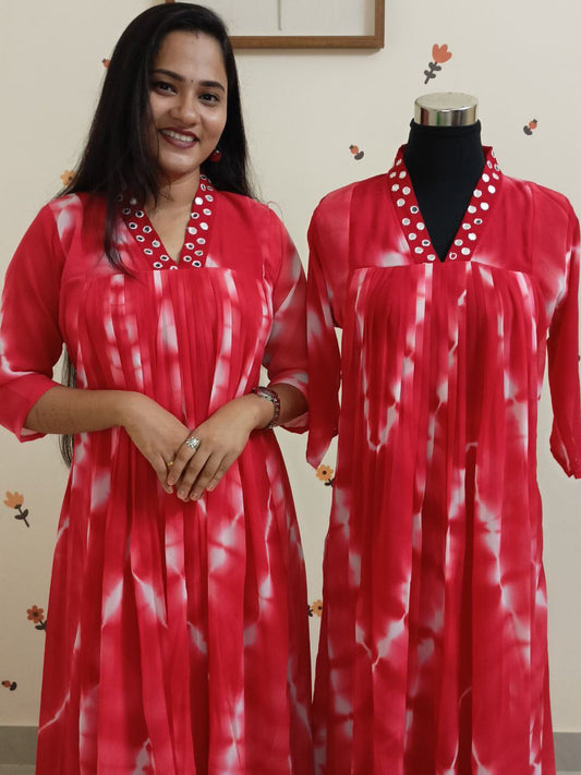 SC2738 - Christmas special Shibori printed Front pleated Aline kurtis