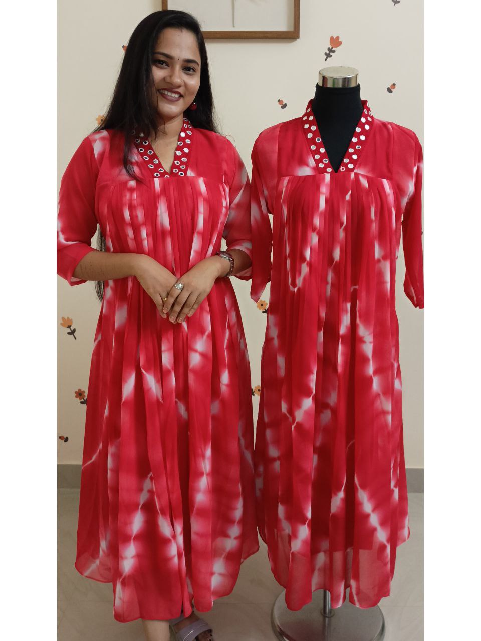 SC2738 - Christmas special Shibori printed Front pleated Aline kurtis