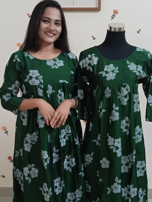 SC2750 - Christmas special Vichitra silk Front Pleated Aline dress, Green colour
