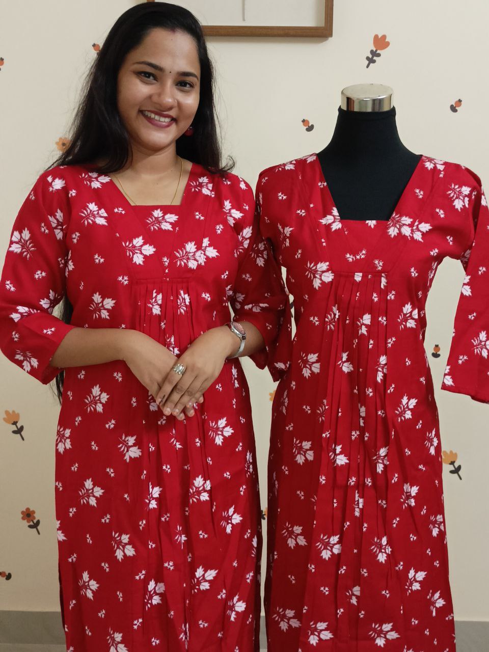 SC2794 - Christmas Special Front pleated style slitted kurtis in Vatican fabric, Red shade