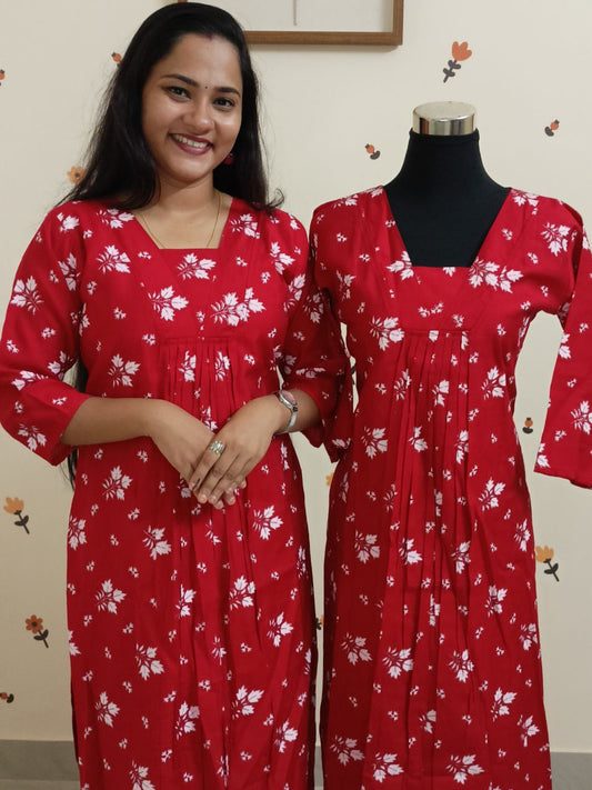 SC2794 - Christmas Special Front pleated style slitted kurtis in Vatican fabric, Red shade