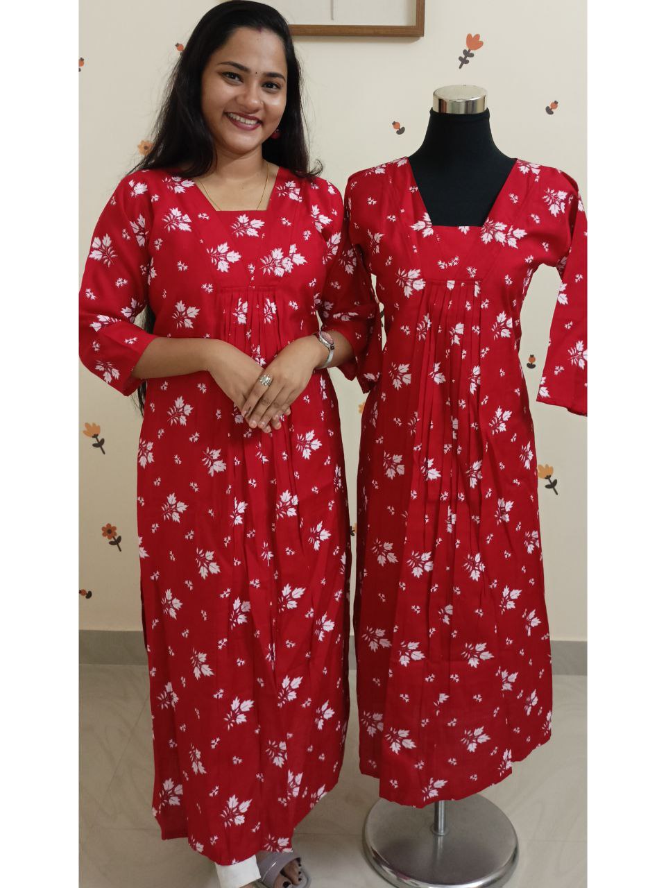 SC2794 - Christmas Special Front pleated style slitted kurtis in Vatican fabric, Red shade