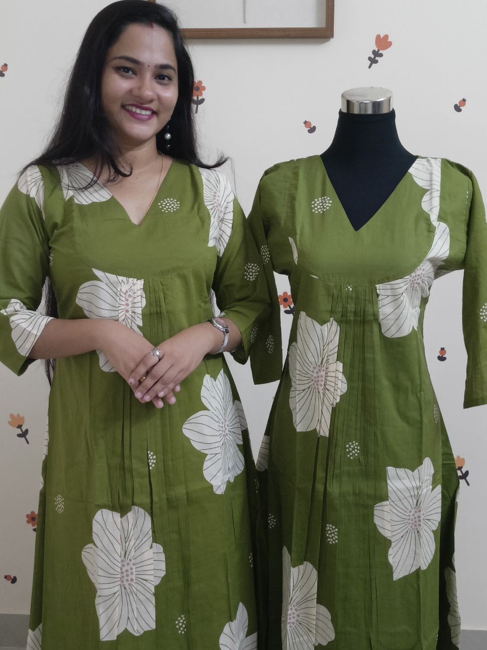 SC2856 - Comfy Cotton Aline Front Pleated Kurti, Lime Green shade
