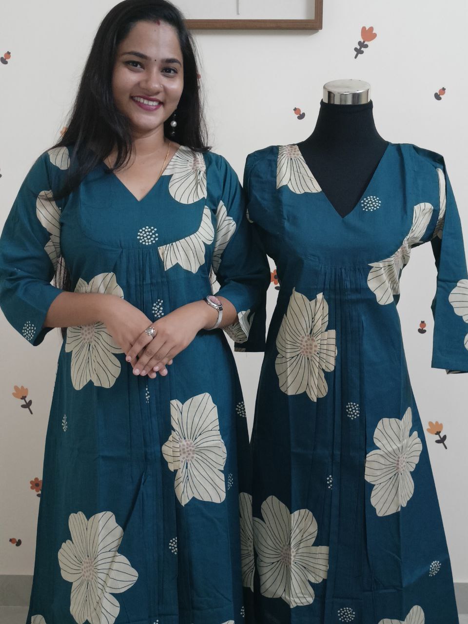 SC2860 - Comfy Cotton Aline Front Pleated Kurti, Peacock Blue