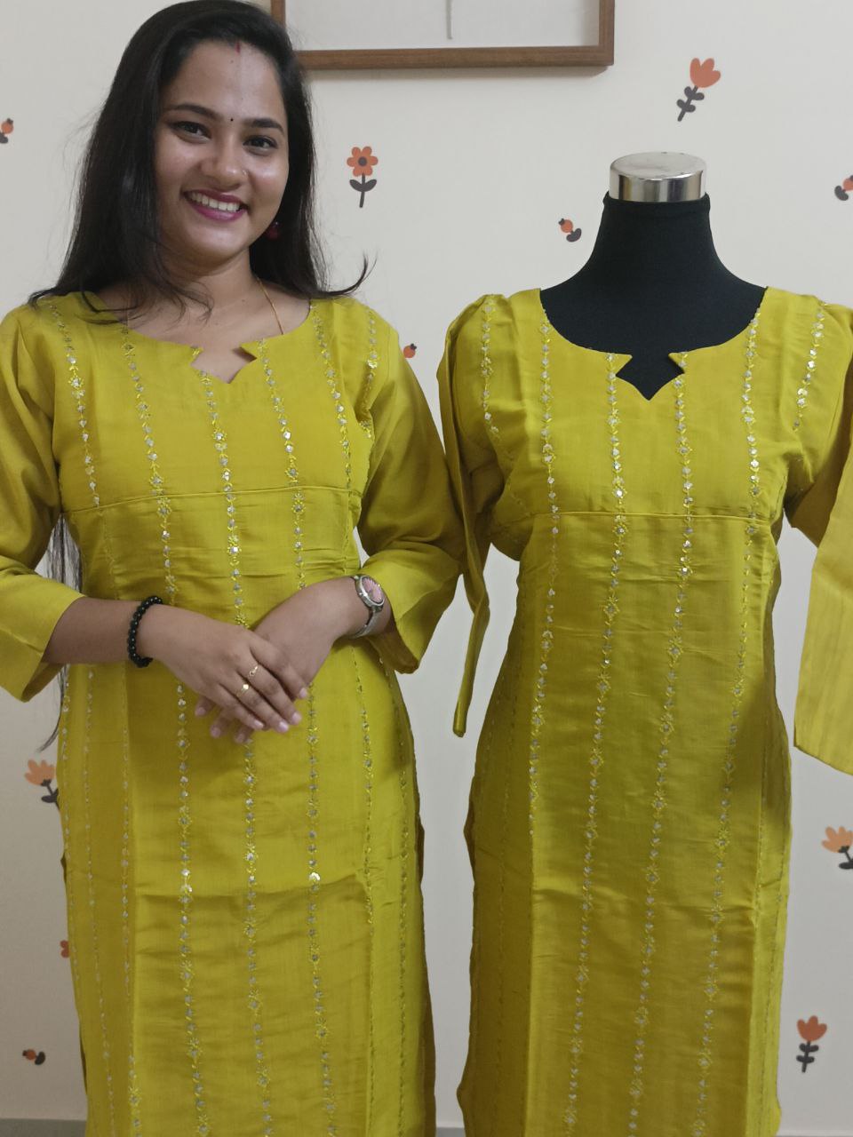 SC2881 - Premium Mul Chanderi Party wears, Lemon yellow shade